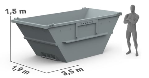 7 m³ Absetzcontainer mit Person als Größenmaßstab