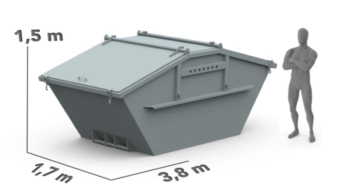 10 m³ Absetzcontainer mit Person als Größenmaßstab