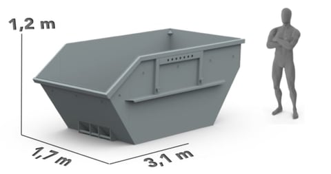 5 m³ Absetzcontainer mit Person als Größenmaßstab